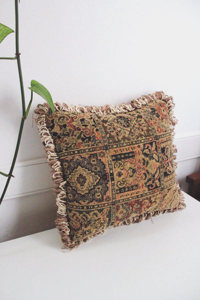 Vintage Tapestry Throw Pillow Fringe 12" Patchwork Boho Hand Woven Oriental