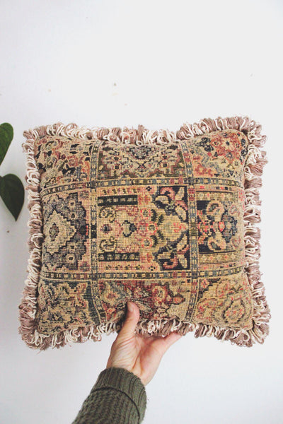 Vintage Tapestry Throw Pillow Fringe 12" Patchwork Boho Hand Woven Oriental
