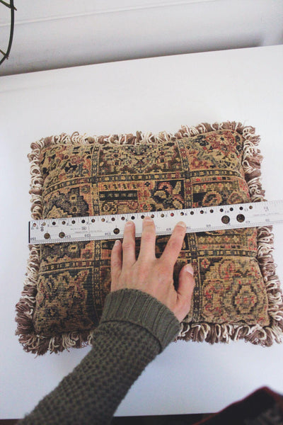Vintage Tapestry Throw Pillow Fringe 12" Patchwork Boho Hand Woven Oriental