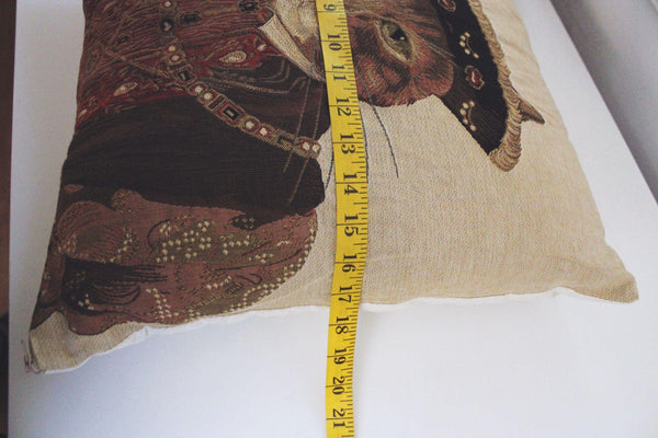 Vintage Anthropomorphic Cat Tapestry Throw Pillow Susan Herbert King Henry VIII 18"