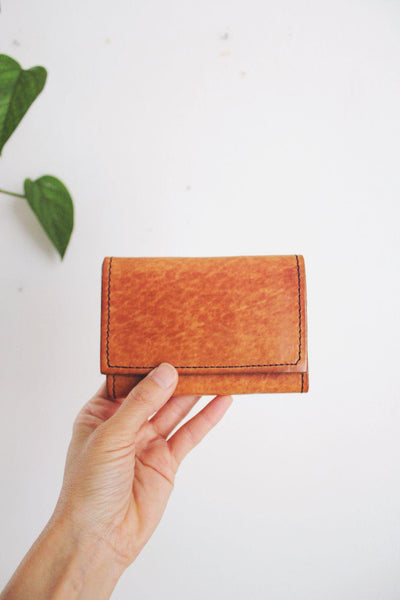 Vintage Hand-Stitched Leather Wallet Trifold Card Coin Case Tan Patina Distressed