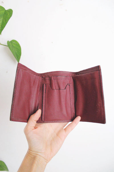 Vintage Hand-Stitched Leather Wallet Trifold Card Coin Case Tan Patina Distressed