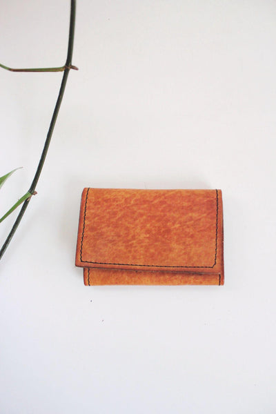 Vintage Hand-Stitched Leather Wallet Trifold Card Coin Case Tan Patina Distressed
