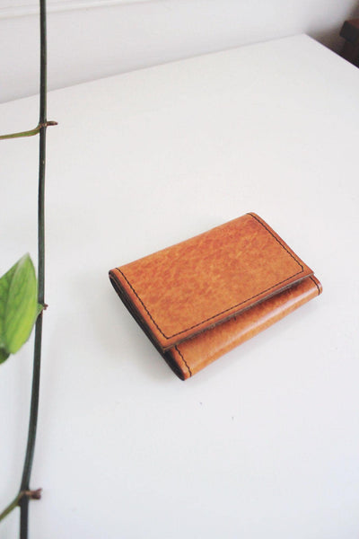 Vintage Hand-Stitched Leather Wallet Trifold Card Coin Case Tan Patina Distressed