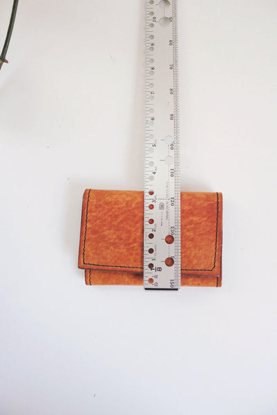 Vintage Hand-Stitched Leather Wallet Trifold Card Coin Case Tan Patina Distressed