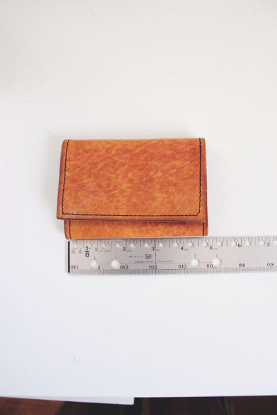 Vintage Hand-Stitched Leather Wallet Trifold Card Coin Case Tan Patina Distressed