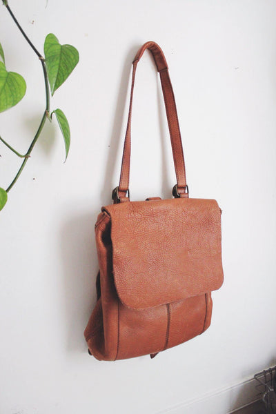 Vintage Duluth Trading Company Brown Leather Backpack Pebbled Shoulder Bag Tan
