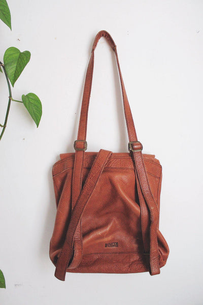 Vintage Duluth Trading Company Brown Leather Backpack Pebbled Shoulder Bag Tan