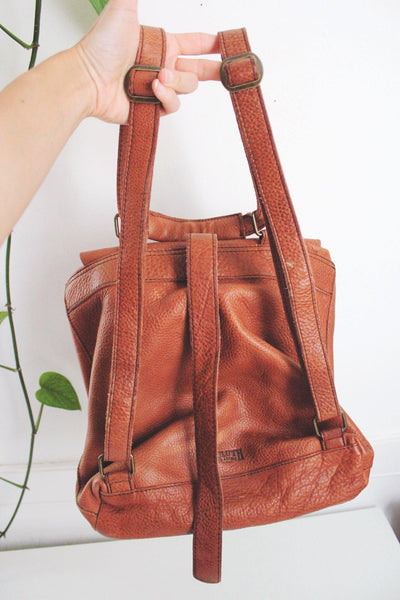 Vintage Duluth Trading Company Brown Leather Backpack Pebbled Shoulder Bag Tan