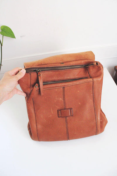 Vintage Duluth Trading Company Brown Leather Backpack Pebbled Shoulder Bag Tan
