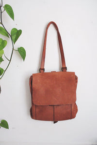 Vintage Duluth Trading Company Brown Leather Backpack Pebbled Shoulder Bag Tan