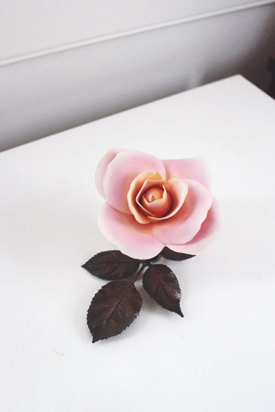Boehm Porcelain Pink Rose Flower Figurine Bronze Leaves Elizabeth of Glamis
