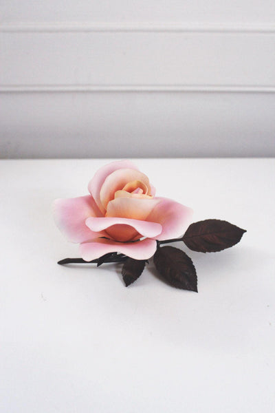 Boehm Porcelain Pink Rose Flower Figurine Bronze Leaves Elizabeth of Glamis