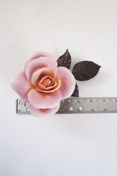 Boehm Porcelain Pink Rose Flower Figurine Bronze Leaves Elizabeth of Glamis