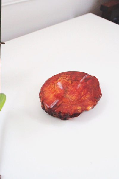Vintage Hand Carved Ashtray Stone Alabaster Marble Carnelian Mid Century Rustic Handmade