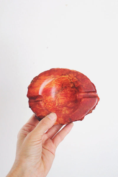 Vintage Hand Carved Ashtray Stone Alabaster Marble Carnelian Mid Century Rustic Handmade