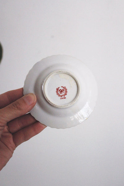Vintage Japan Porcelain Ashtray Gold Crest Scalloped Edge White Dish