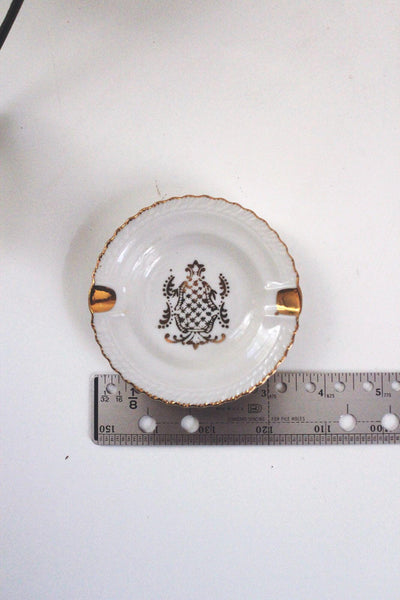 Vintage Japan Porcelain Ashtray Gold Crest Scalloped Edge White Dish
