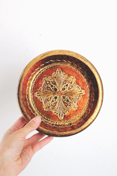 Vintage Florentia Hand-Painted Bowl Tray Dish Gold Red Italian Mid Century MCM