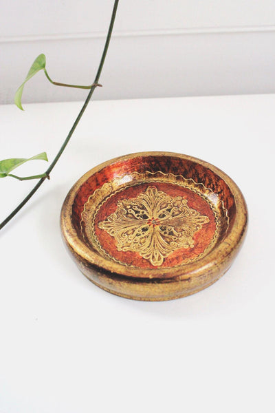 Vintage Florentia Hand-Painted Bowl Tray Dish Gold Red Italian Mid Century MCM