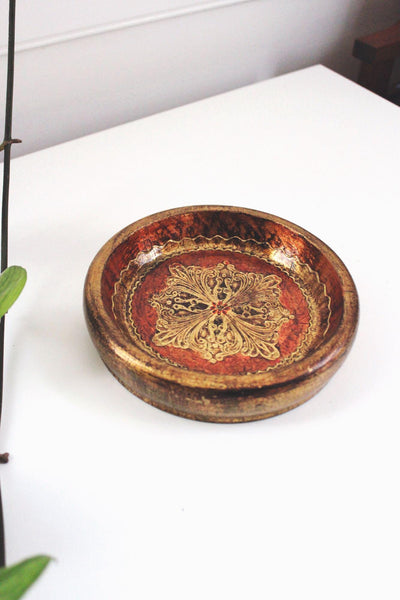 Vintage Florentia Hand-Painted Bowl Tray Dish Gold Red Italian Mid Century MCM