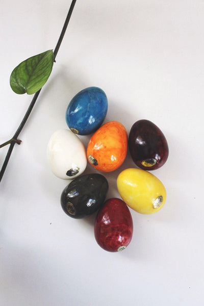 Vintage Alabaster Eggs Hand-Carved Set Of 7 Marble Stone Italy Decor