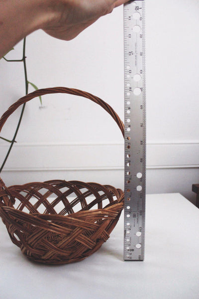 Vintage Woven Rattan Basket Handle Gathering Harvest Rustic Farmhouse Cottagecore
