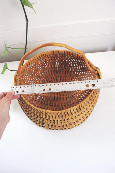 Vintage Buttocks Basket Melon Gathering Harvest Handwoven Wicker Handle Rustic Farmhouse