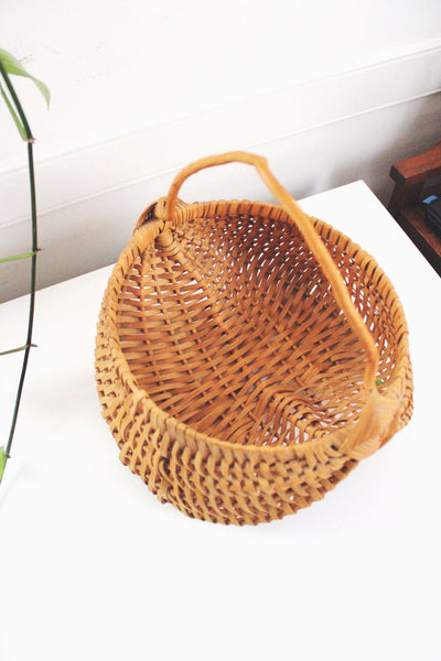 Vintage Buttocks Basket Melon Gathering Harvest Handwoven Wicker Handle Rustic Farmhouse