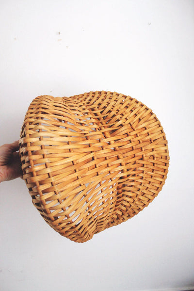 Vintage Buttocks Basket Melon Gathering Harvest Handwoven Wicker Handle Rustic Farmhouse