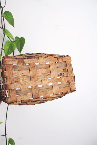 Vintage Handwoven Wooden Basket Handle Rustic Oval Storage Decor Farmhouse