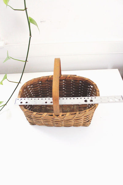 Vintage Handwoven Wooden Basket Handle Rustic Oval Storage Decor Farmhouse