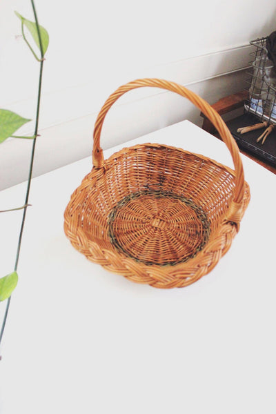 Vintage Handwoven Wicker Basket Rattan Rustic Farmhouse Decor Storage