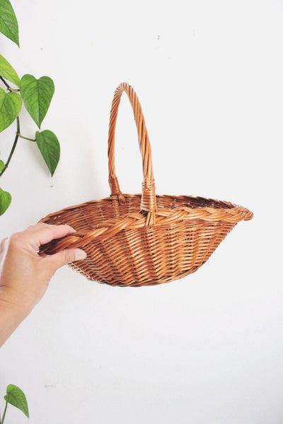 Vintage Handwoven Wicker Basket Rattan Rustic Farmhouse Decor Storage