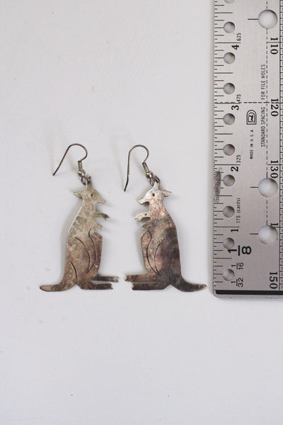 Vintage Alpaca Mexico Silver Kangaroo Dangle Earrings Animal Jewelry Handmade