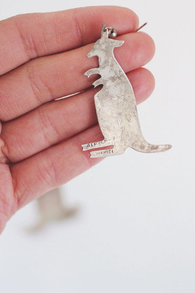 Vintage Alpaca Mexico Silver Kangaroo Dangle Earrings Animal Jewelry Handmade