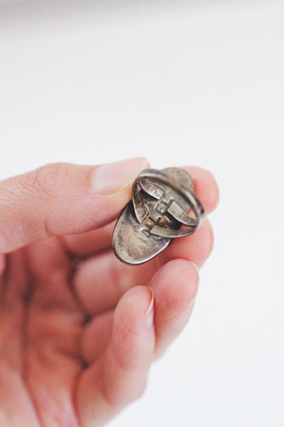Vintage Native American Sterling Silver Ring Turquoise Mother Of Pearl MOP Inlay Size 5.5