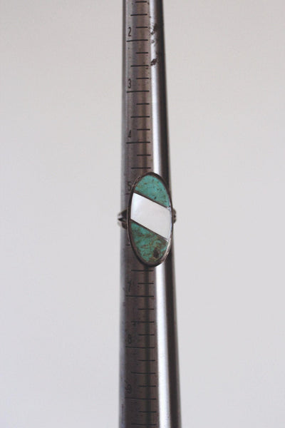 Vintage Native American Sterling Silver Ring Turquoise Mother Of Pearl MOP Inlay Size 5.5
