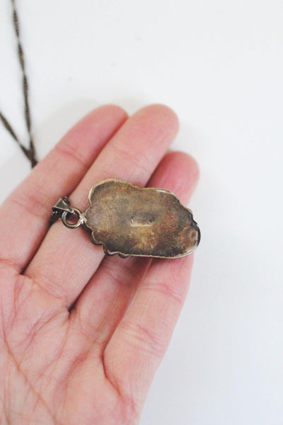 Vintage Sterling Silver Tigers Eye Pendant Necklace Southwestern Navajo Hand Stamped
