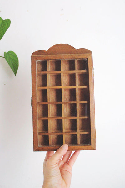 Vintage Wooden Display Case Shadow Box Thimble Curio Trinket Shelf Cabinet