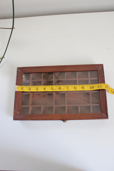 Vintage Wooden Storage Cabinet Display Trinket Shelf - Handmade, Glass Front, Rustic