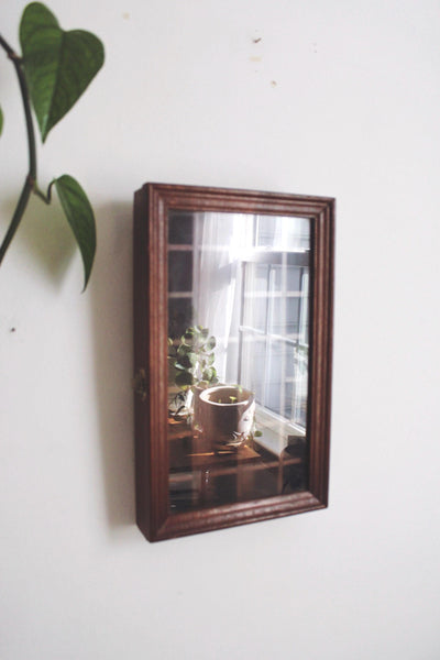 Vintage Wooden Storage Cabinet Display Trinket Shelf - Handmade, Glass Front, Rustic