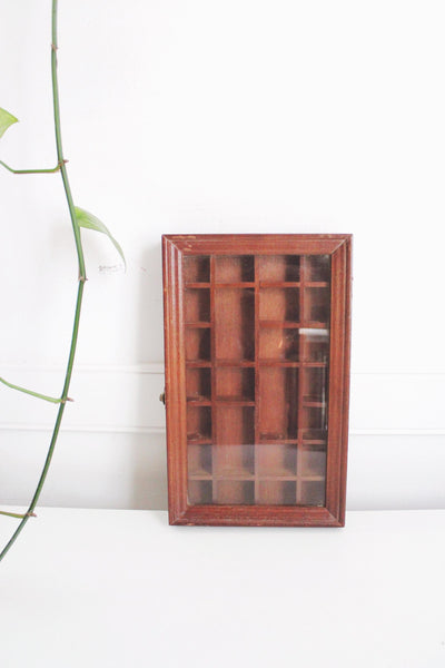 Vintage Wooden Storage Cabinet Display Trinket Shelf - Handmade, Glass Front, Rustic