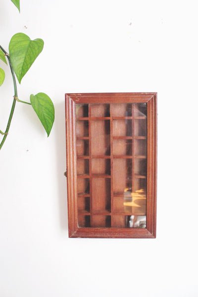 Vintage Wooden Storage Cabinet Display Trinket Shelf - Handmade, Glass Front, Rustic