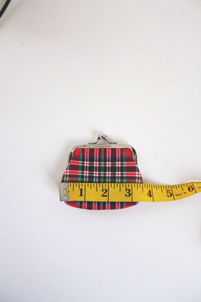Vintage Red Green Tartan Plaid Coin Purse With Metal Kiss Lock Clasp Closure