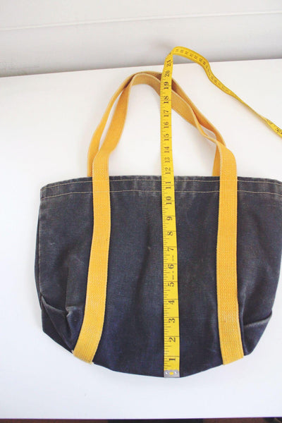 Vintage Canvas Boat Tote Bag Navy Washed Canvas Yellow Market Shopper Carryall