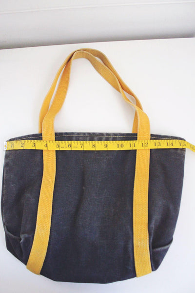 Vintage Canvas Boat Tote Bag Navy Washed Canvas Yellow Market Shopper Carryall