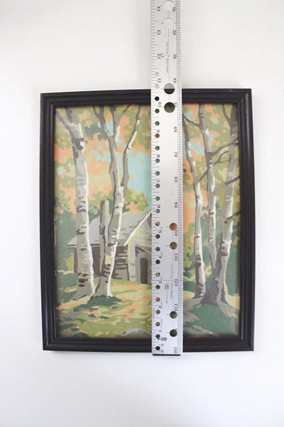 Framed Vintage Paint-By-Numbers Wall Art Cabin Birch Trees 8x10 Mid Century