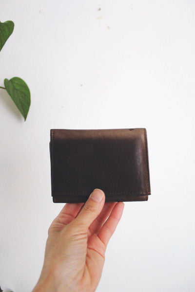 Vintage Genuine Leather Mens Trifold Wallet Dark Brown Soft Worn Distressed