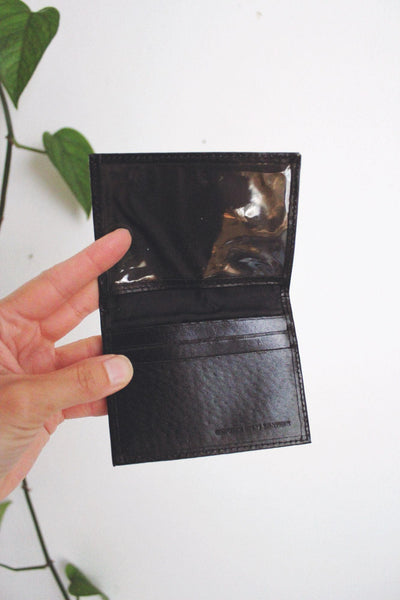 Vintage Black Leather Bi-Fold Wallet Card Slots ID Window Compact Minimalist Sleek